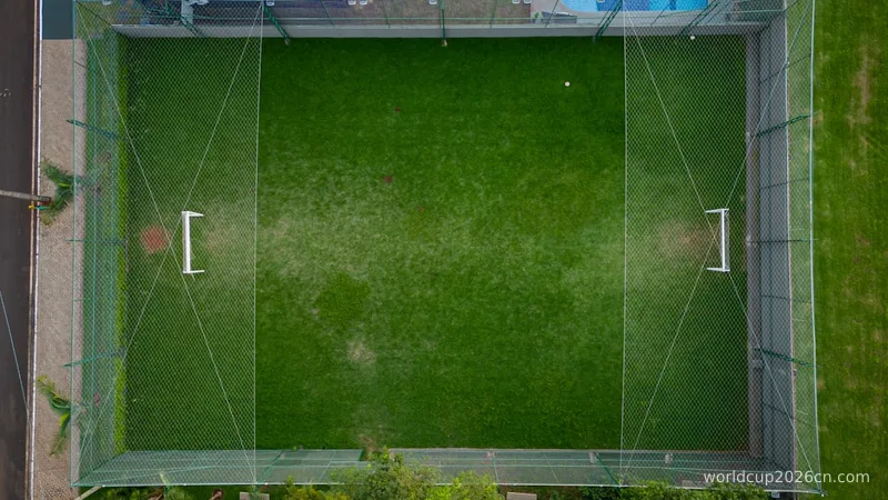 an aerial view of a green soccer field