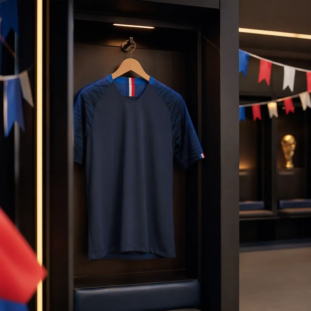 France national football team jersey hanging in a modern locker room, World Cup 