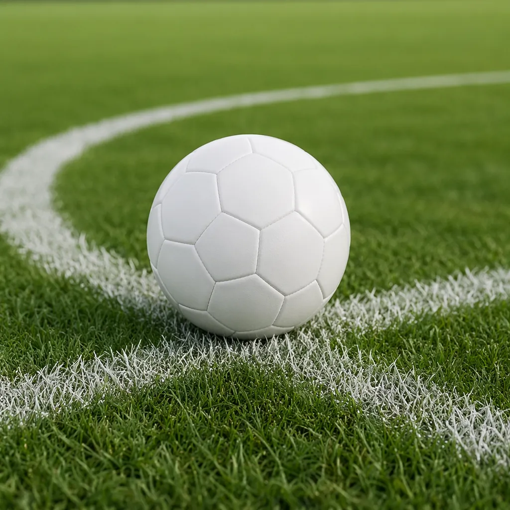 Close up of a generic white football placed on the center circle of a well-maint