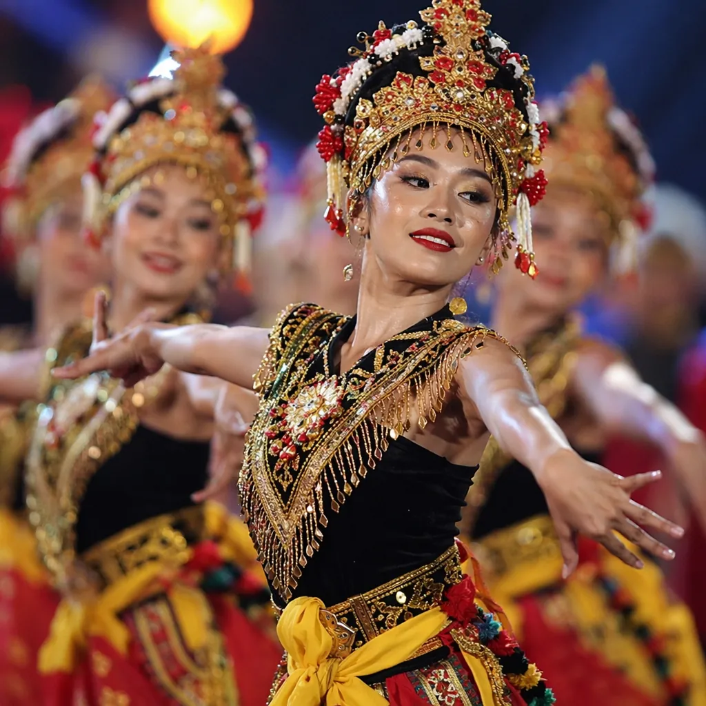 Close up of vibrant opening ceremony performance rehearsal, dancers in tradition