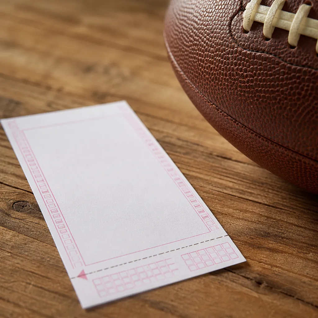 Close up shot of a generic blank paper sports lottery ticket placed next to a pl
