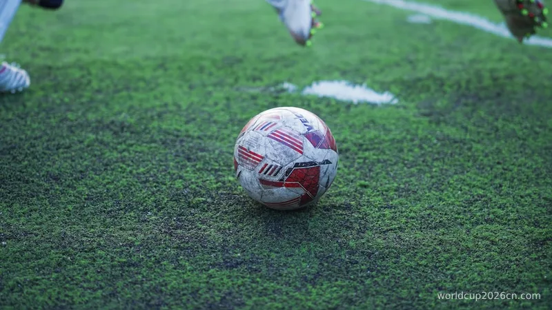 A close up of a soccer ball on a field