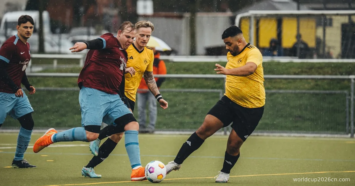 A group of men playing a game of soccer