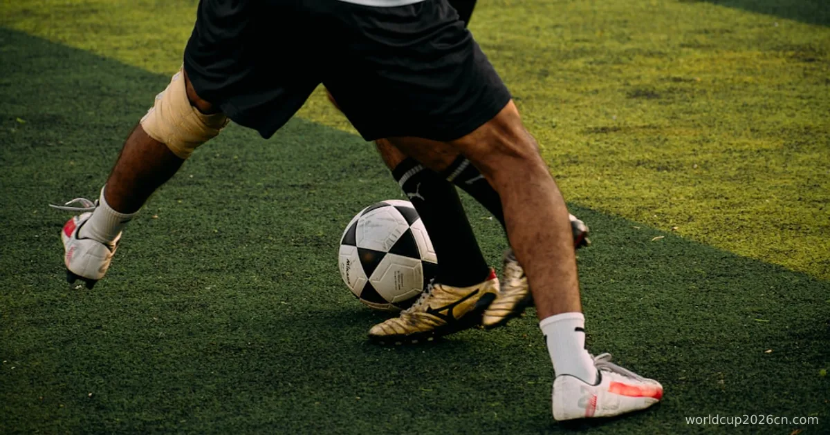 a man kicking a soccer ball on top of a field