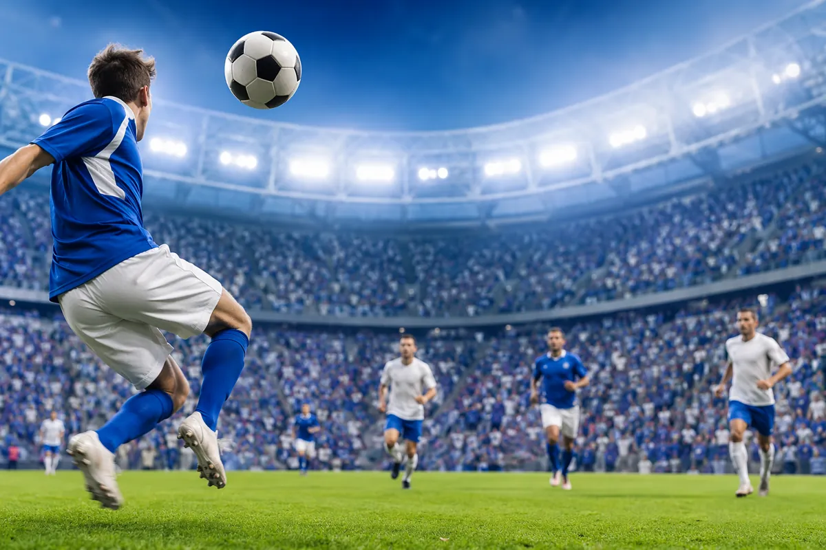 Professional sports photography of a vibrant soccer stadium during a pre-tournament friend