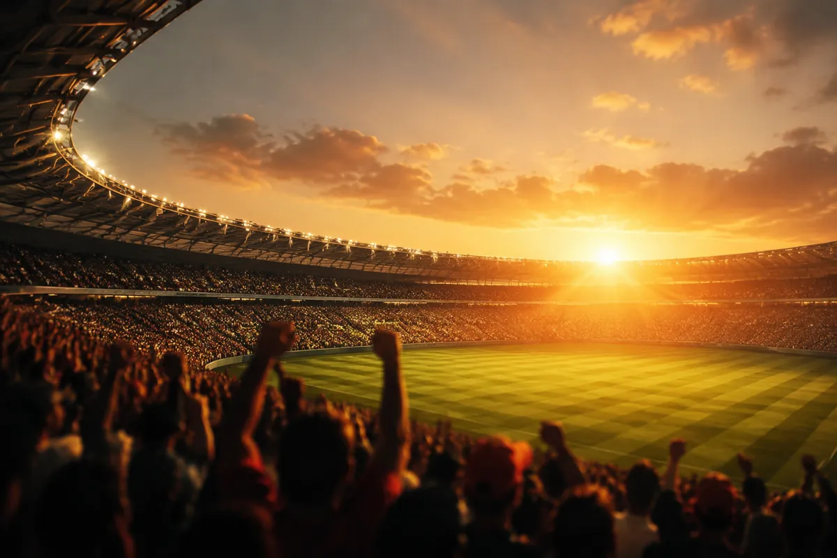 Professional sports news header image, abstract background with football stadium silhouett