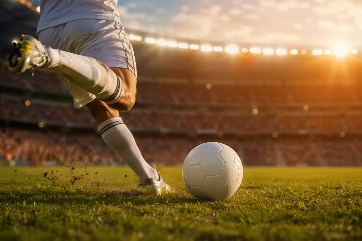 Editorial grade sports news header image, blurred professional soccer stadium background w