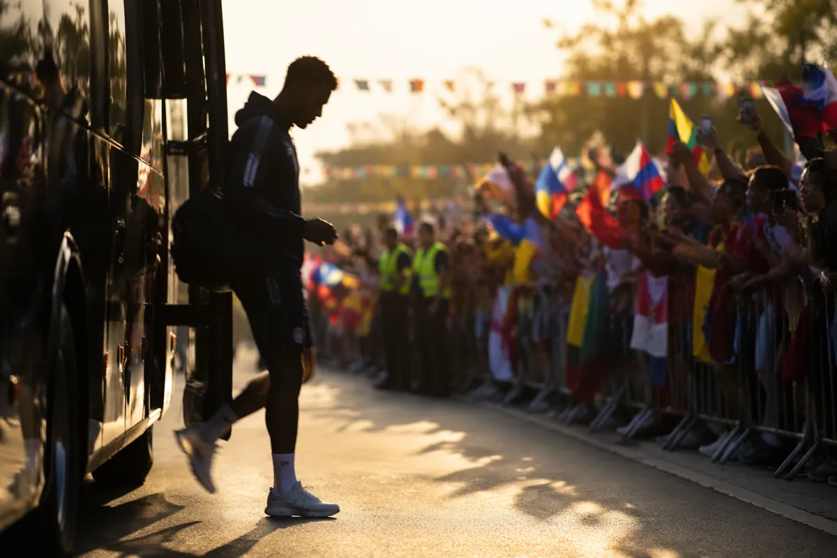 Professional sports news header image, blurred silhouette of a football player stepping of