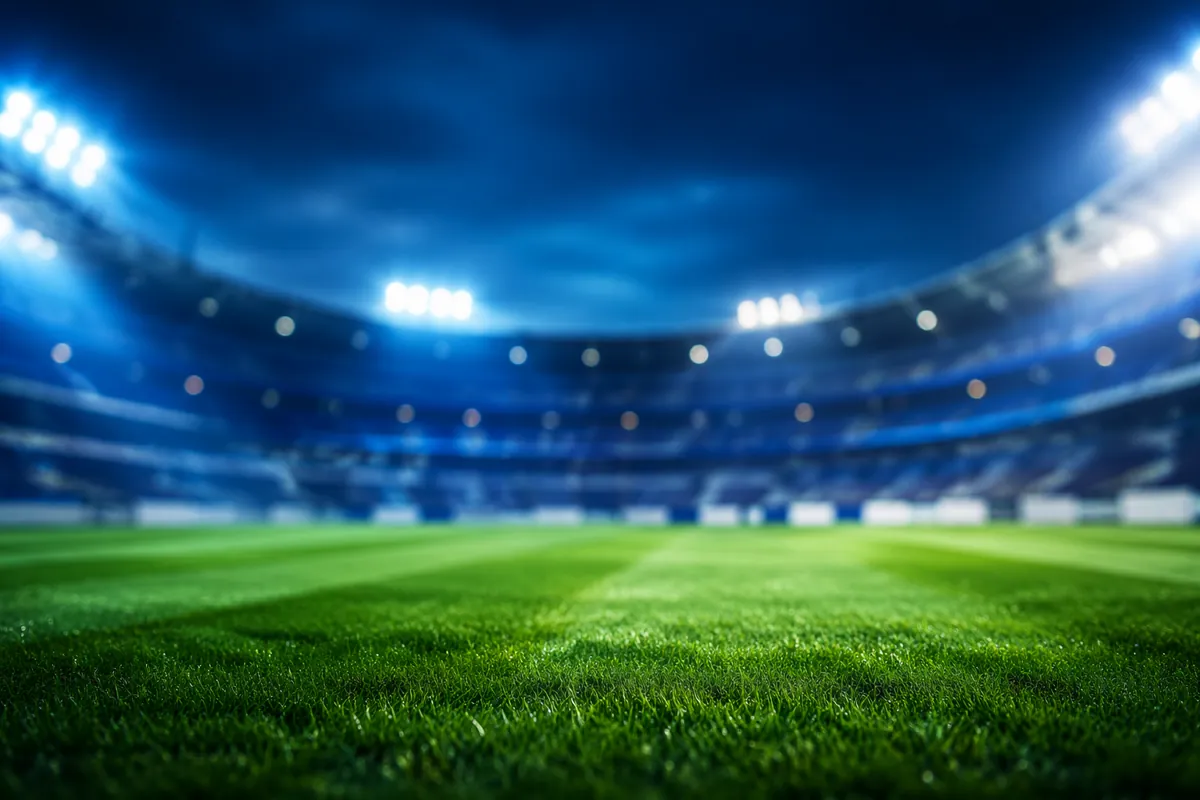 Professional sports news header image, blurred football stadium background with England na