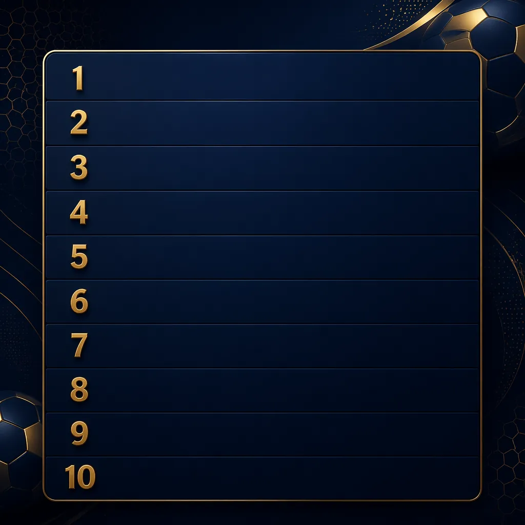 Blank football leaderboard template with golden ranking numbers on dark navy bac