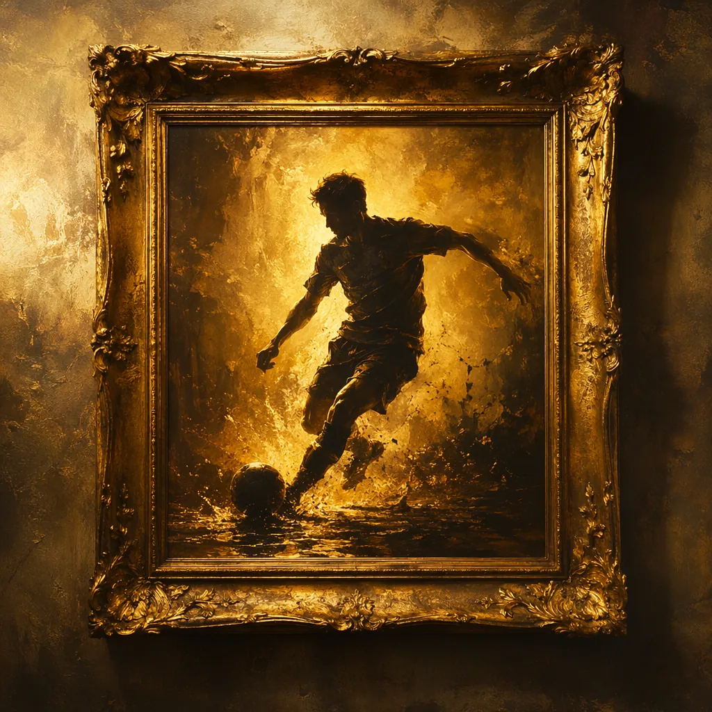 Abstract football player silhouette combined with classic oil painting frame, wa