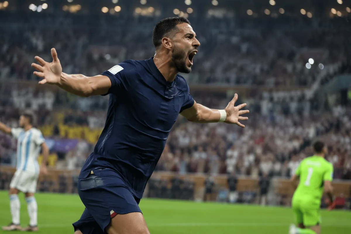 Editorial news photo of a professional soccer striker celebrating a header goal in a packe
