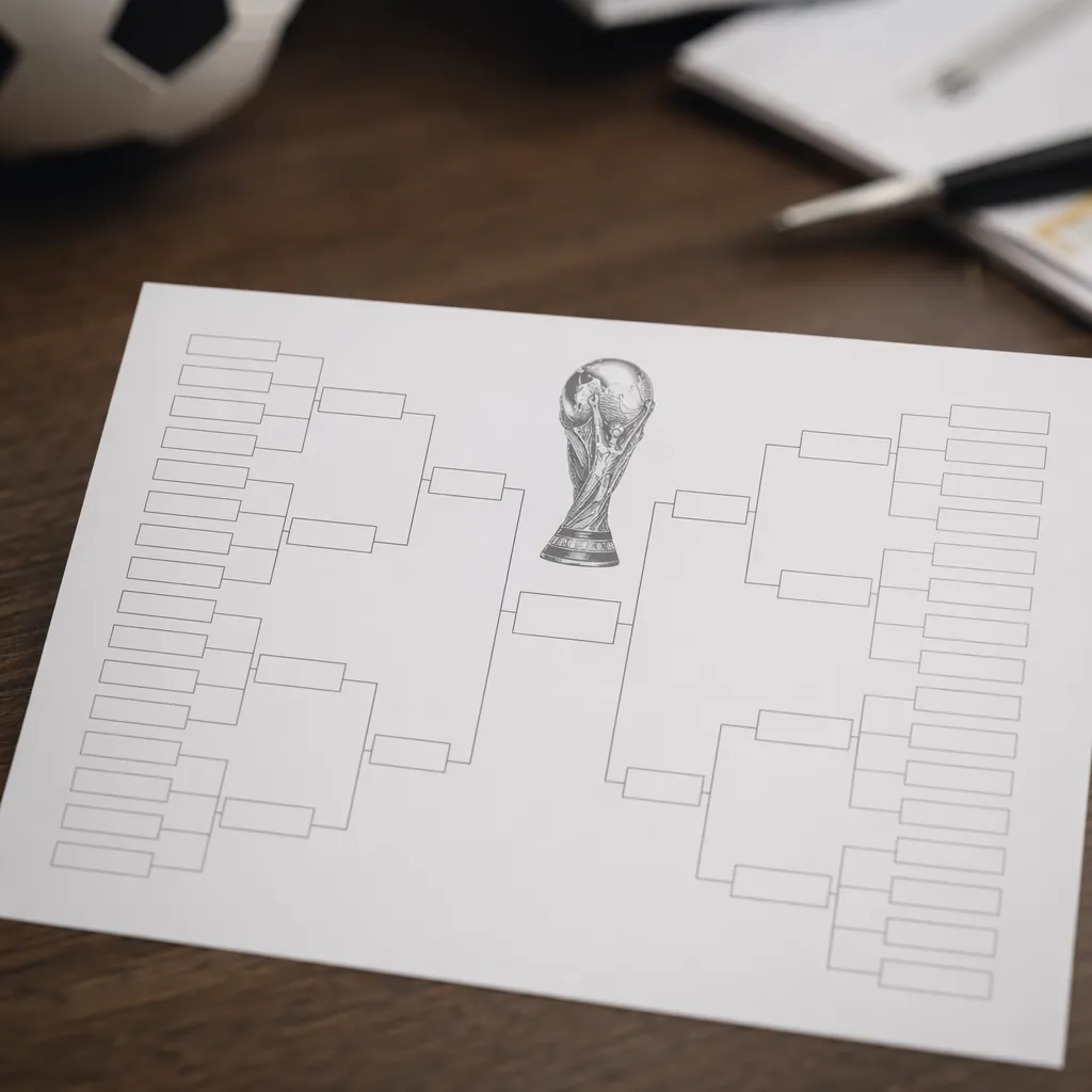 High angle shot of a blank World Cup tournament bracket chart printed on paper,
