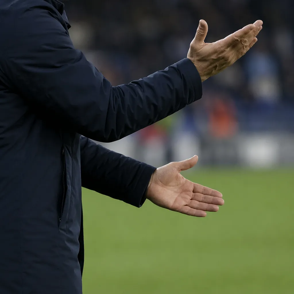 Close up of a football coach gesturing on the sidelines during a match, blurred