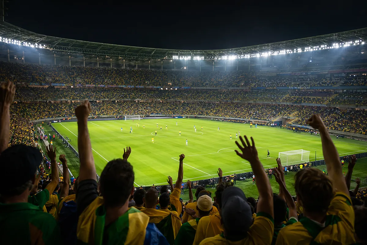 Editorial news photo of a professional soccer stadium during an international match, cheer