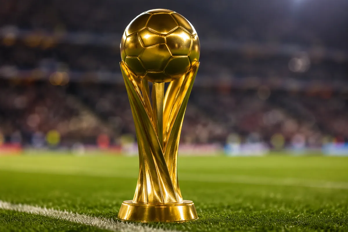 Professional sports news header image, close-up of golden FIFA Best Young Player trophy on