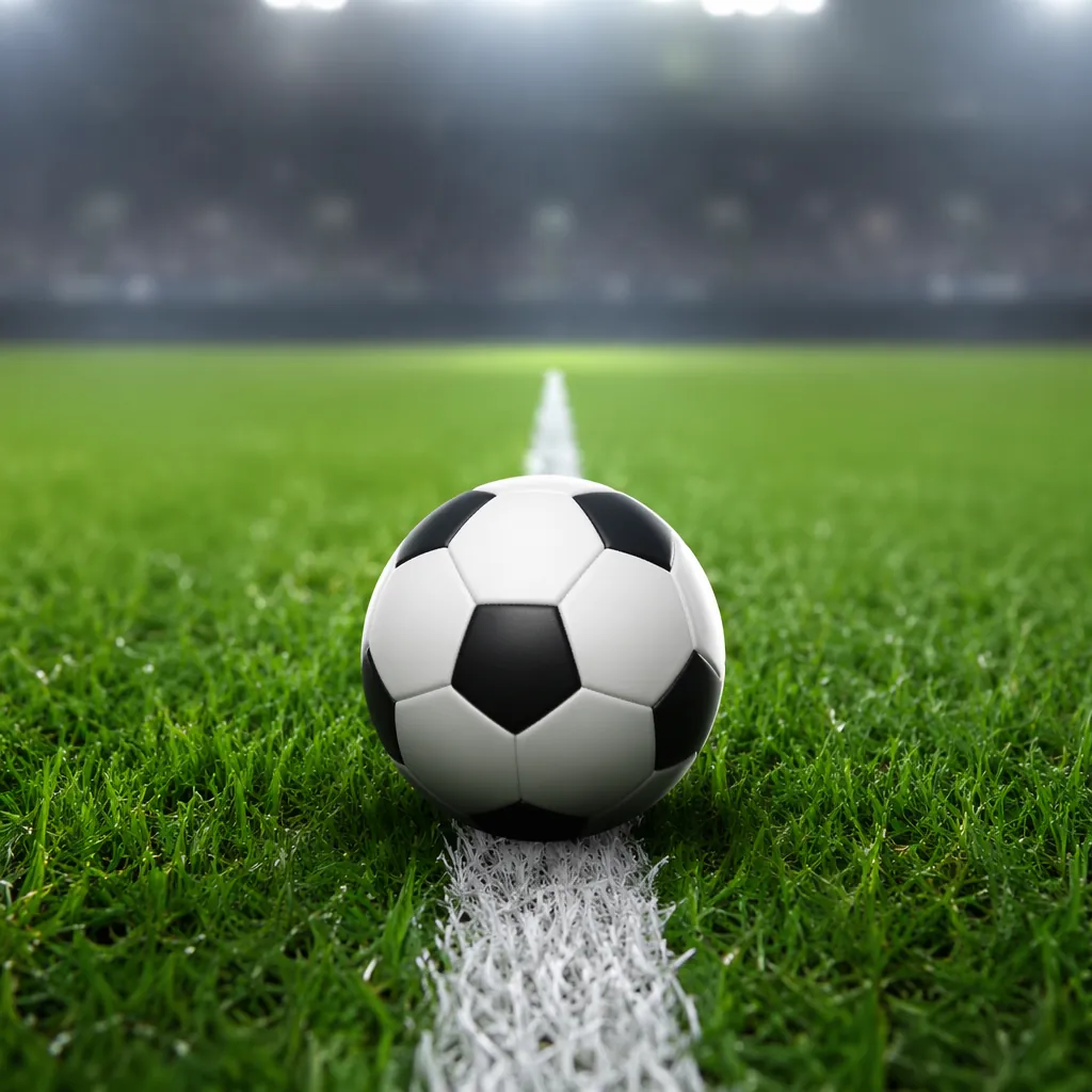 Close up of a generic football pitch with well-maintained green grass, a standar