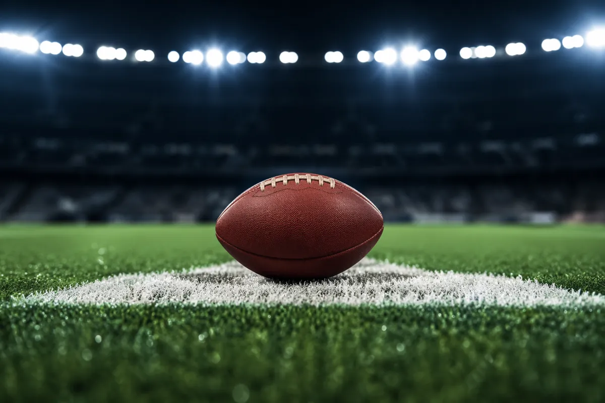 A professional photo of a standard football resting on the white penalty spot of a well-ma