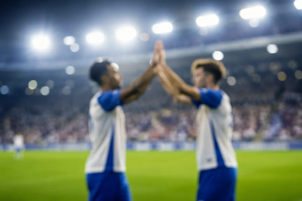 Professional football news header image, blurred silhouettes of two male football players